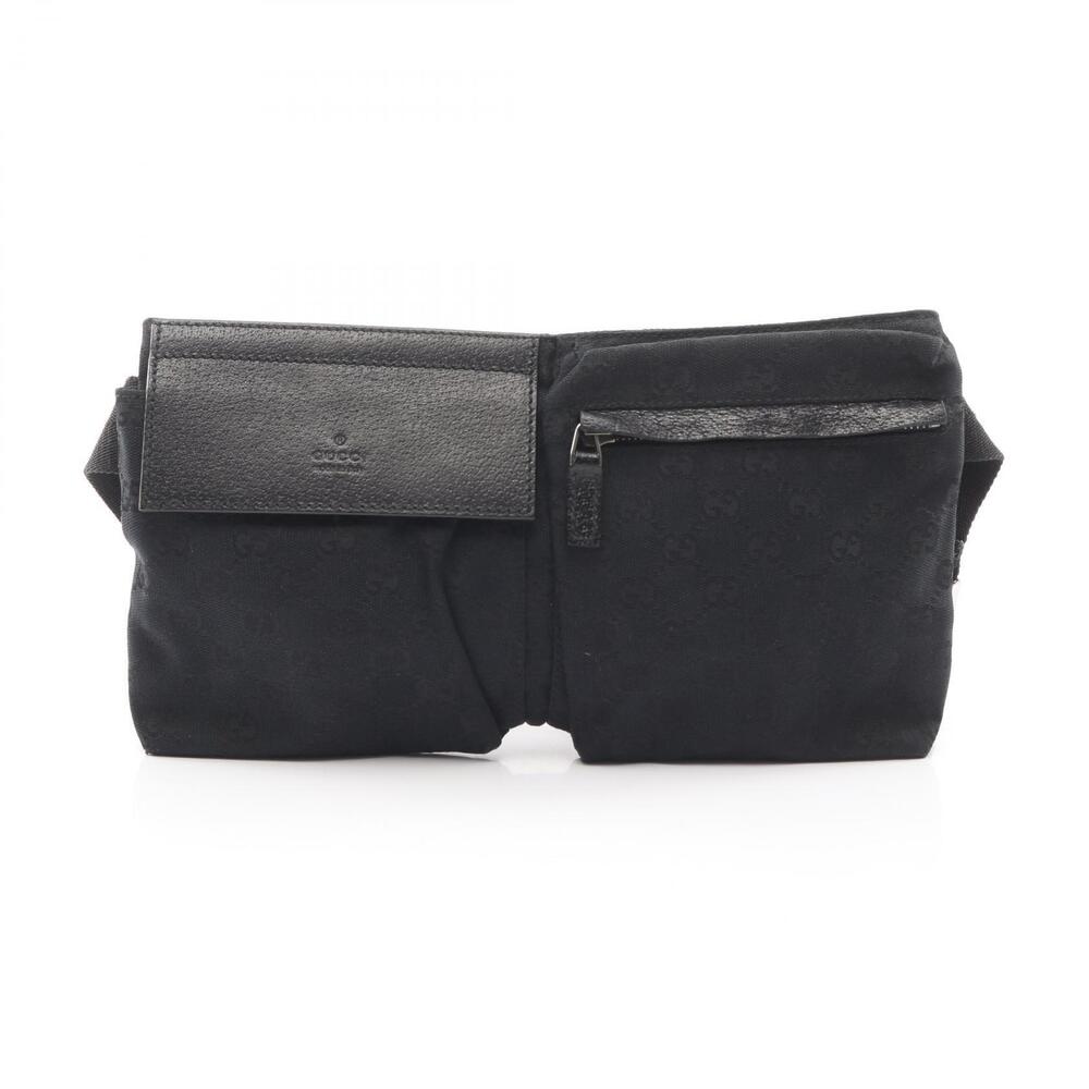 Gucci GG Canvas Waist Crossbody Belt Bag Body Leather Black